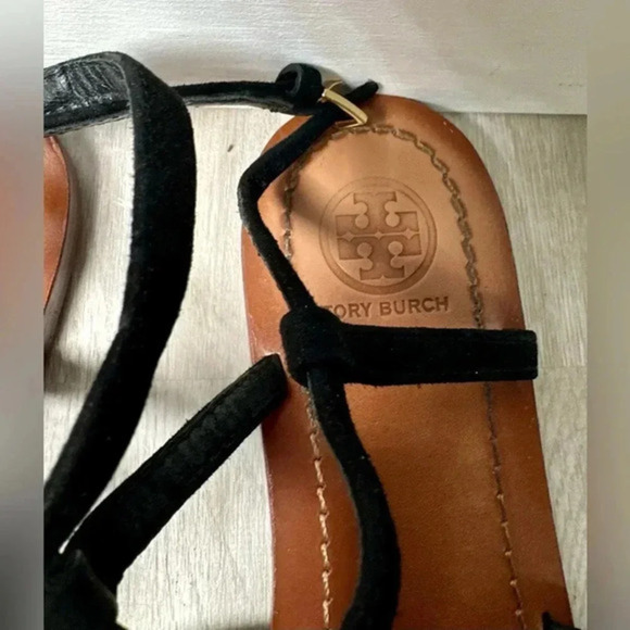Tory Burch Cassia Women Sandals T Logo Flat Thong Ankle Strap Buckle Black 7.5 - Picture 6 of 6